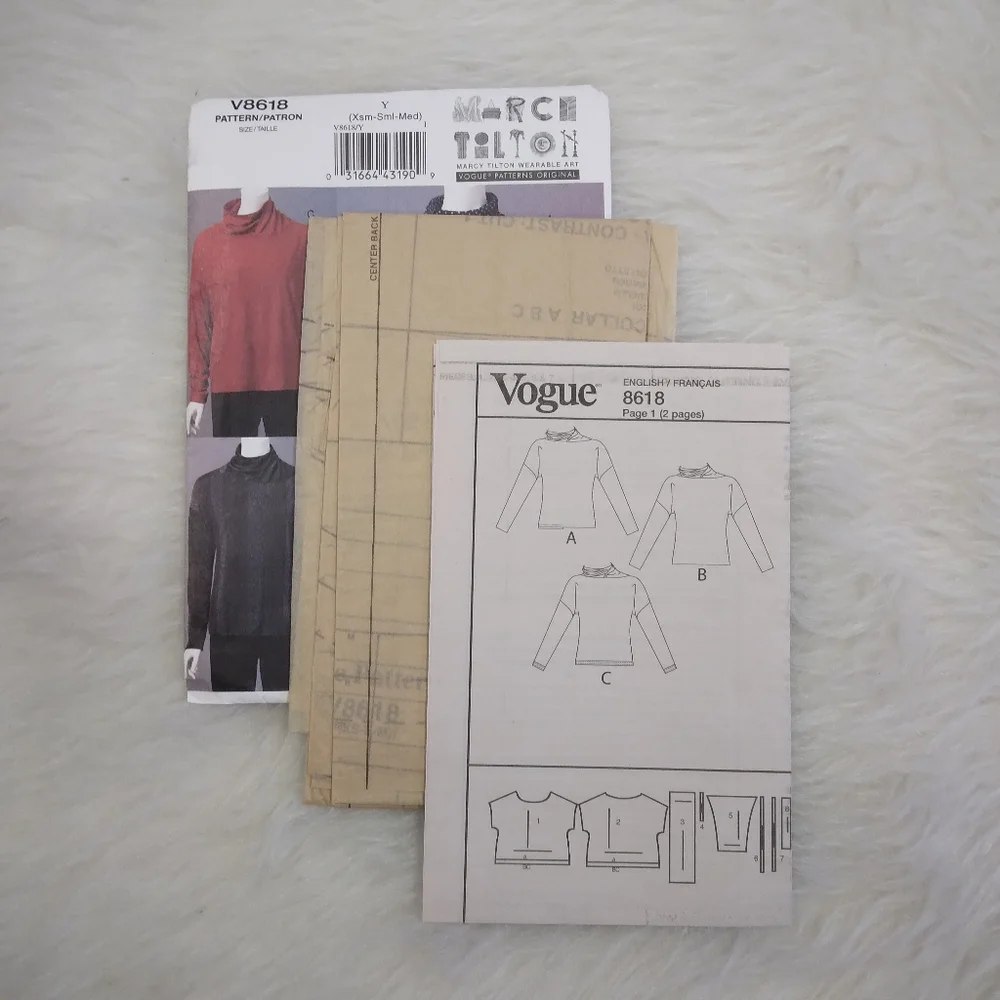 VOGUE V8618 Sz Xs-S-M Marcy Tilton Wearable Art Misses Top W/asymetrical Collar